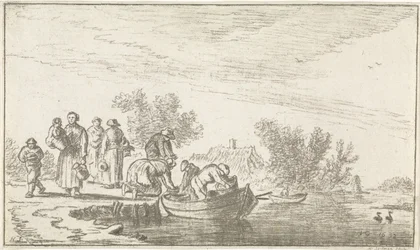 Riviergezicht met aangemeerde roeiboot