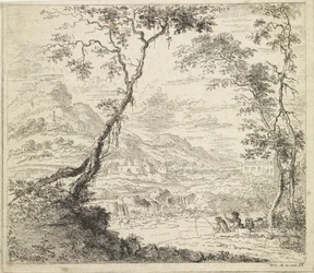 Landschap met vissers bij een rivier