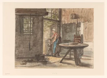 Handwerkende vrouw en kind