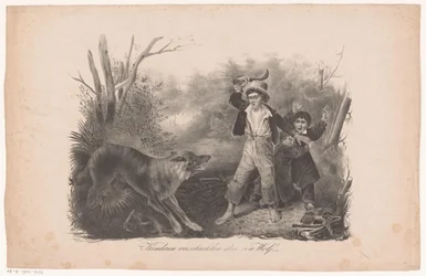 Kinderen en een wolf in het bos
