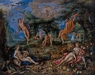 De vier elementen, met scènes uit Genesis
