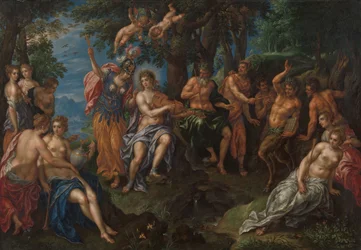 De strijd tussen Apollo en Pan, ca 1600-1625 (olieverf op koper)