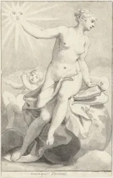 Zittende allegorische vrouwenfiguur