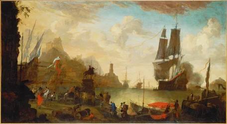 Gezicht op een Italiaanse haven (schilderij op doek)