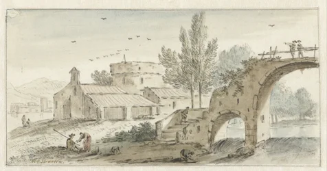 Italiaans landschap met een stenen brug