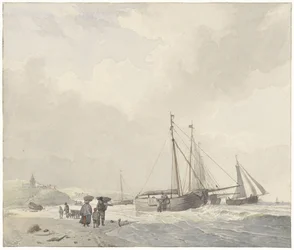 Gezicht op het strand bij Scheveningen