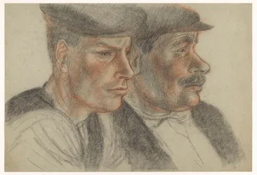 Portret van twee onbekende mannen met petten