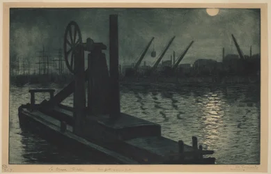 De baggermolen van Dieppe, een baggermolen in de haven van Dieppe bij maanlicht