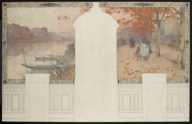 Schets voor het stadhuis van Asnières: Herfst, de Seine bij Asnières, ca. 1900