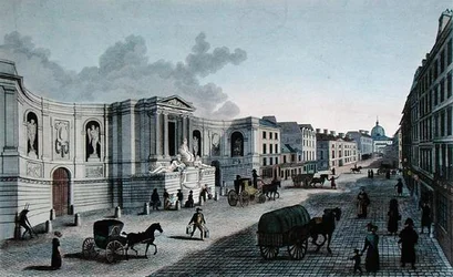 Uitzicht op de fontein aan de Rue de Grenelle, Faubourg St. Germain, gegraveerd door Grimberghen, ca. 1815-20
