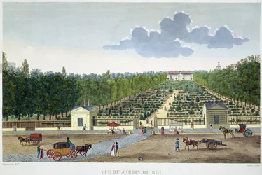 Uitzicht op de Jardin du Roi in Parijs vanaf de brug van Austerlitz, gegraveerd door Claude Fortier (1775-1835)