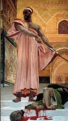 Terechtstelling zonder proces onder de Moorse koningen. De beul klieft het hoofd van de schuldige. Schilderij van Henri Regnault (1843-1871), 1870, afmetingen 3,02 x 1,46 m, Parijs, Musée d