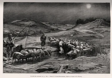 De aanhanger goed. Gravure door Laurent Desrousseaux ter illustratie van het verhaal 