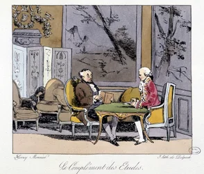 Het complement van de studies: twee mannen discussiëren in een salon - in 