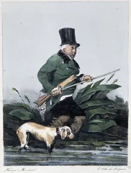 Man die jaagt met zijn hond: 