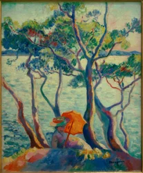 Jeanne met parasol, ruiter