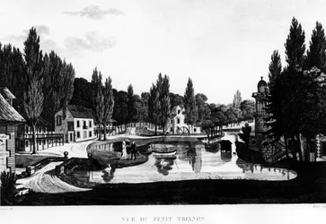 Uitzicht op de Peer Trianon in Versailles - tekening door Courvoisier