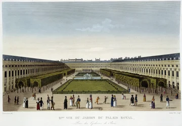 Uitzicht op de Koninklijke Paleistuin - in “Views of Paris” door Courvoisier