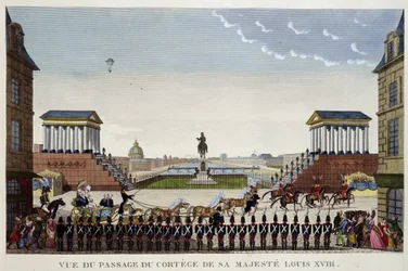 Uitzicht op de passage van de stoet van zijn majesteit Lodewijk XVIII op 3 mei