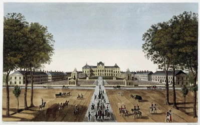 Zicht op de Koninklijke Militaire School, gezien vanaf de Vaugirardlaan, ca. 1820 - in 