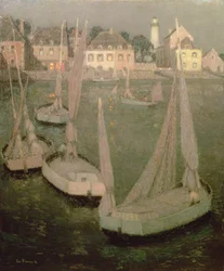 Bretagne haven bij maanlicht