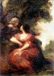 Troubadour en zijn dame. Schilderij van Henri Fantin-Latour (Henri Fantin Latour