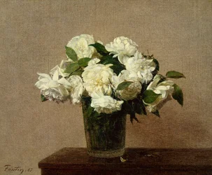 Stilleven met witte rozen