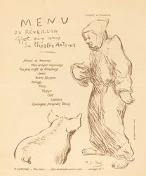 Menu van het oudejaarsdiner aangeboden aan de vrienden van Théâtre Antoine