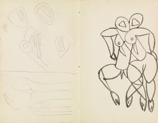 Vijf abstracte schetsen, en studies voor mannelijke en vrouwelijke figuren