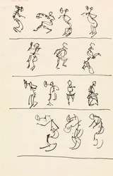 Vier registers van veertien dansende figuren