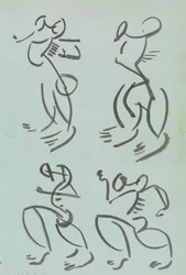 Vier studies van dansende figuren