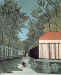 Landschap in Montsouris Park met vijf figuren