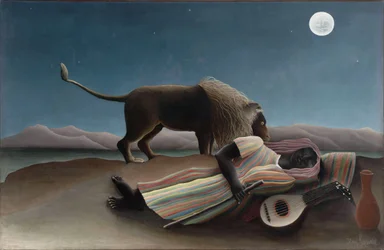 "De slapende zigeunerin" Schilderij van Henry Rousseau genaamd de Douanier Rousseau (1844-1910) 1897 Dim. 129,5x200,7 cm New York, Museum of Modern Art