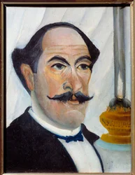 Zelfportret met lamp Schilderij door Henri Rousseau genaamd Le Douanier Rousseau