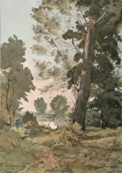 Van de aquarel door Henri Harpignies