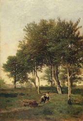 Landschap met twee jongens die brandhout dragen, 1894