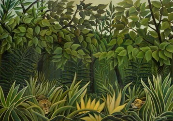 Twee leeuwen op de uitkijk in de jungle