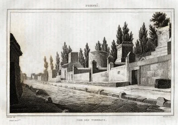 De weg van de graven, in Pompeii, gravure door Labrouste, in 