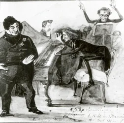 Galop Chromatique Karikatuur van Luigi Lablache, Franz Liszt (1811-86) aan de piano en Francois Habeneck
