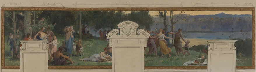 Schets voor het stadhuis van Pantin: Allegorieën van het Ourcq-kanaal, Arbeid en Navigatie - Fête champêtre (plafond en wandpaneel)