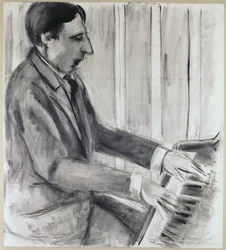 Alfred Cortot (pen, ink  watercolor)