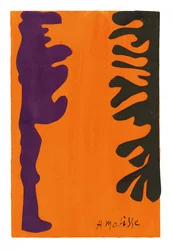 Zwarte en violette arabesken op een oranje achtergrond