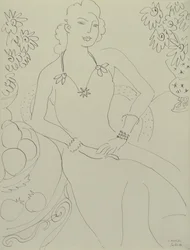 Tekening van een zittende vrouw