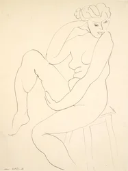 Naakt zittend op een kruk