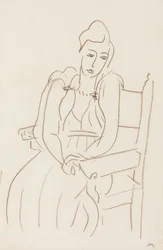 Zittende vrouw (bruin waskrijt op papier)