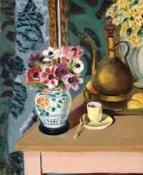 Stilleven, bloemen en een beker