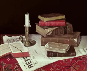 Stilleven met boeken en kaars