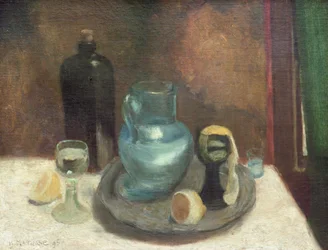 Stilleven met citroen of de blauwe karaf