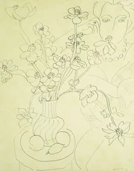 Studie voor Anemonen en Vrouw, Harmonie in Blauw