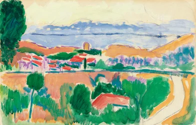 Gezicht op Collioure, ca. 1906-1907 (olieverf over houtskool op papier)